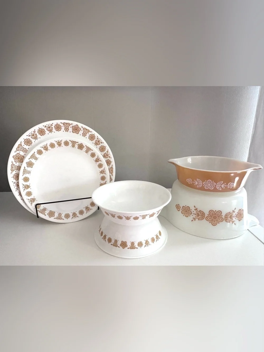 Butterfly Gold Corelle - 8 PCS Includes Vintage Casserole Dishes, Plates, Bowls